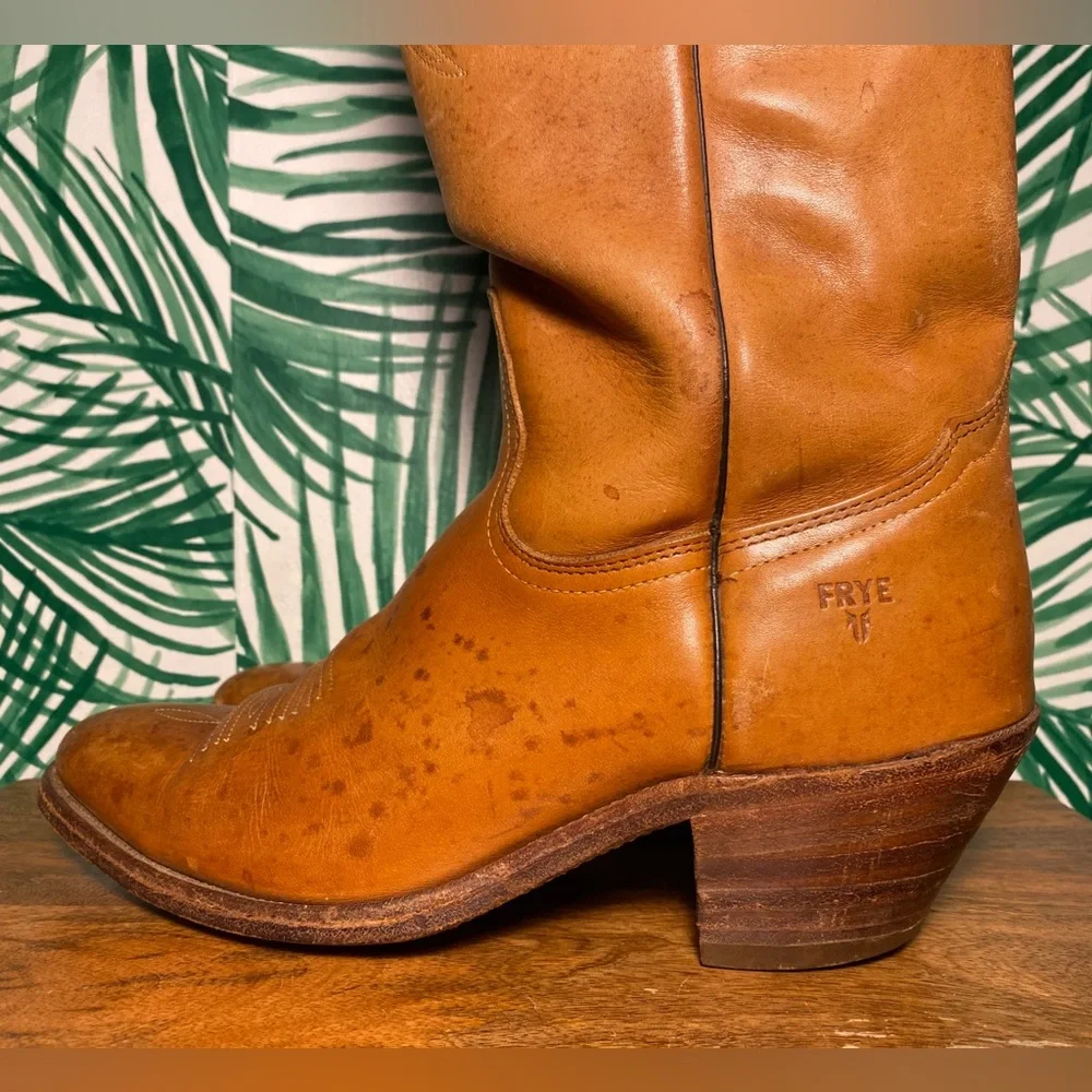 Frye Vintage Brown Leather Cowboy Boots Men’s 9.5 D USA - Picture 6 of 12
